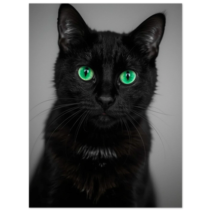 Porträtt av svart katt mot grå bakgrund – Fotorealistisk poster
