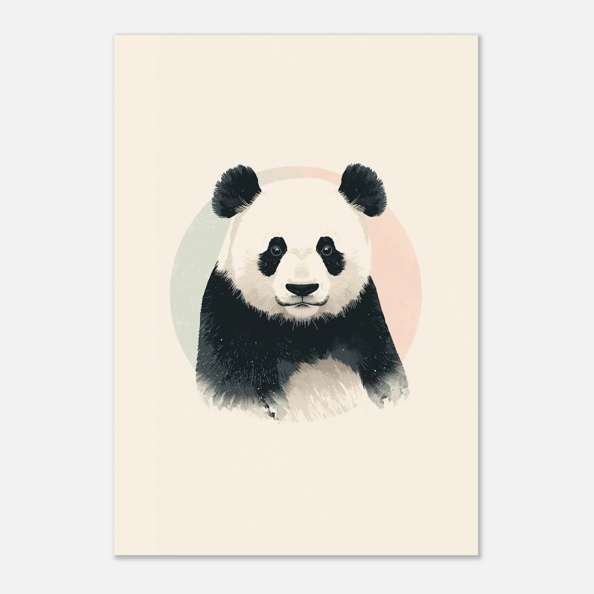 Minimalistisk illustration av en panda med mjuka penseldrag och runda former