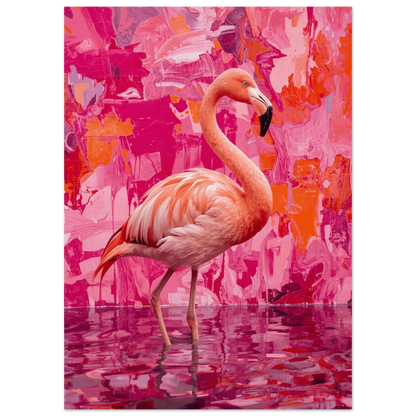Ståtlig flamingo som speglar sig i djuprosa vatten, konstnärligt motiv