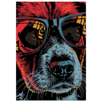Kaxig hundkaraktär med reflekterande glasögon, modern djurposter för vardagsrum