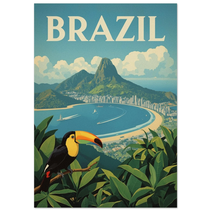 Färgglad tukan på gren med Rio de Janeiro i bakgrunden – vintage reseposter