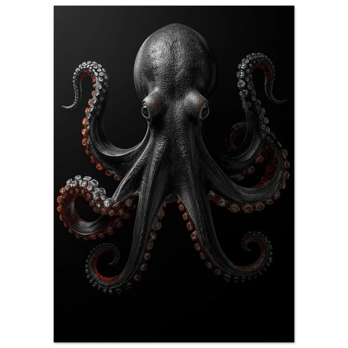 Närbild av en mystisk bläckfisk med slingrande armar, grafisk poster