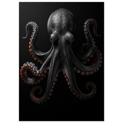 Närbild av en mystisk bläckfisk med slingrande armar, grafisk poster