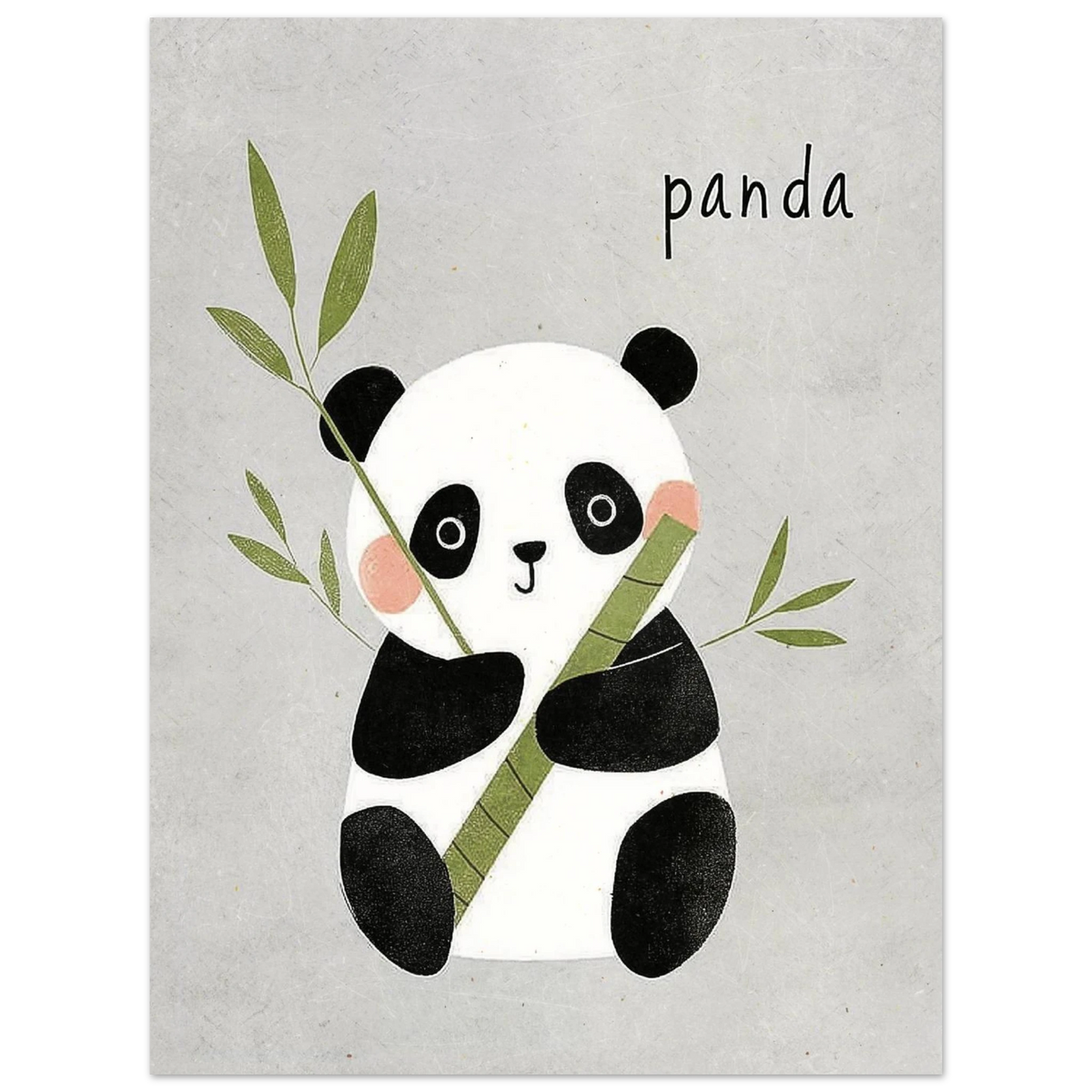 Lekfull djurposter föreställande en panda med gröna blad och bambu