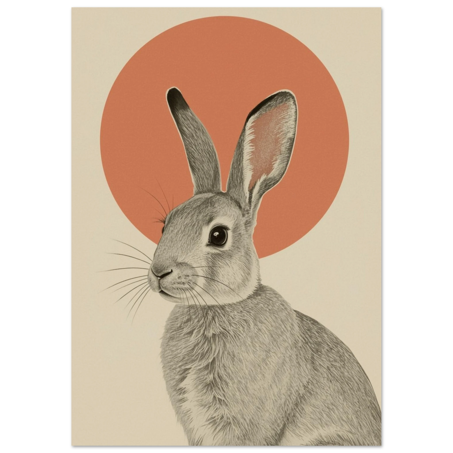 Stilren väggkonst föreställande en kanin i naturtoner – Retro poster