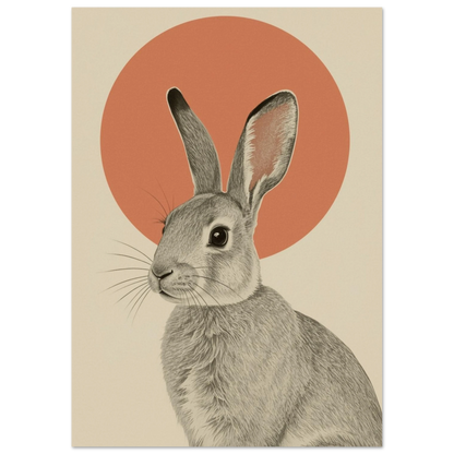 Stilren väggkonst föreställande en kanin i naturtoner – Retro poster