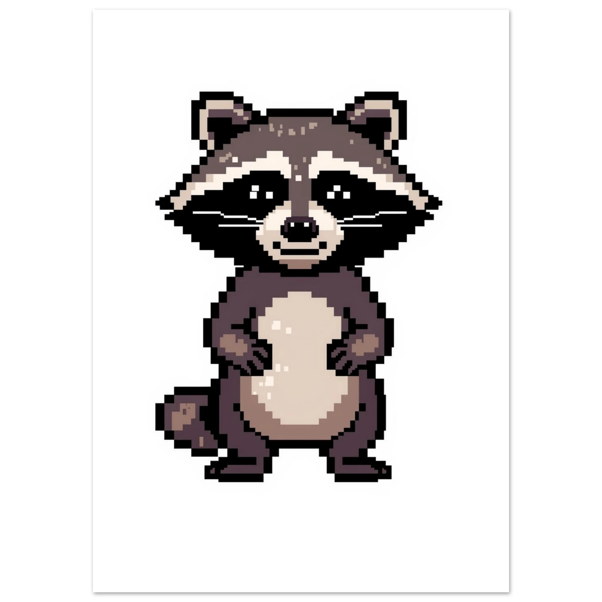 Digital illustration av en pixelformad tvättbjörn för retro inredning