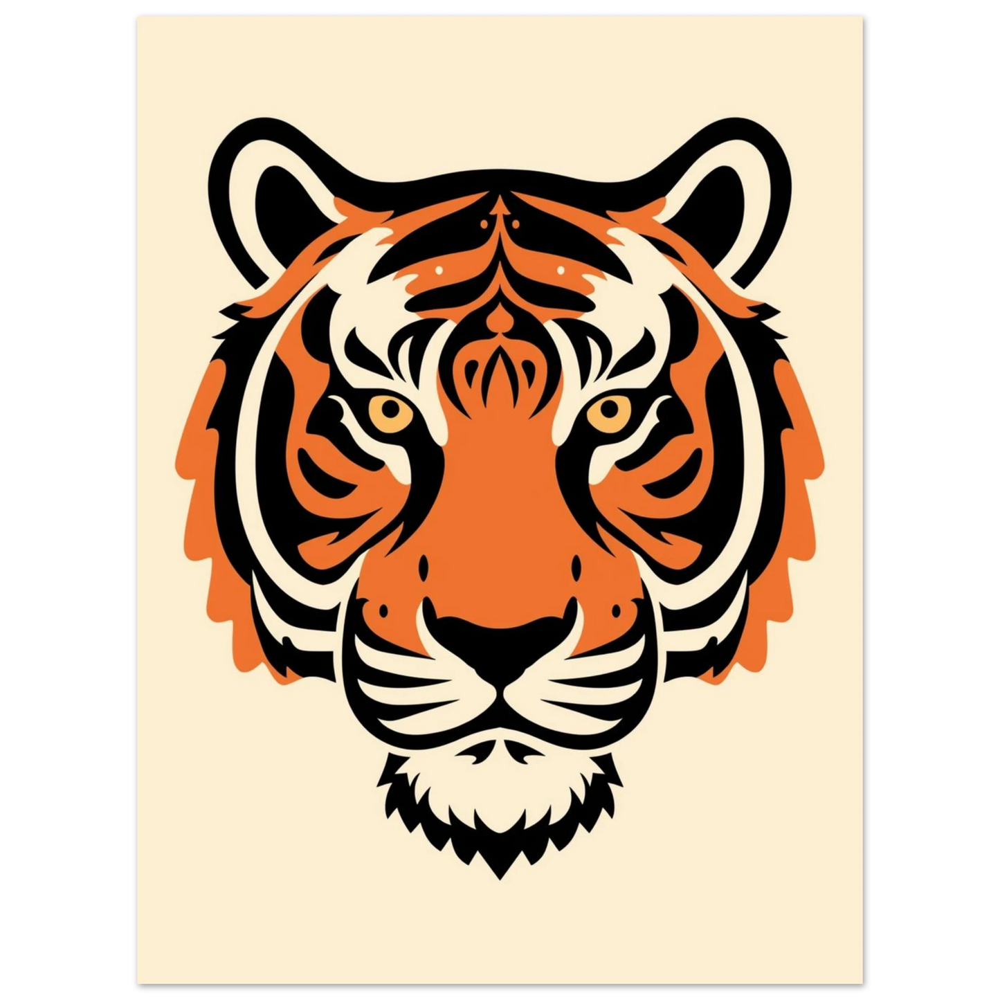 Minimalistisk tigerposter med djärva färgblock i orange och krämvitt – print