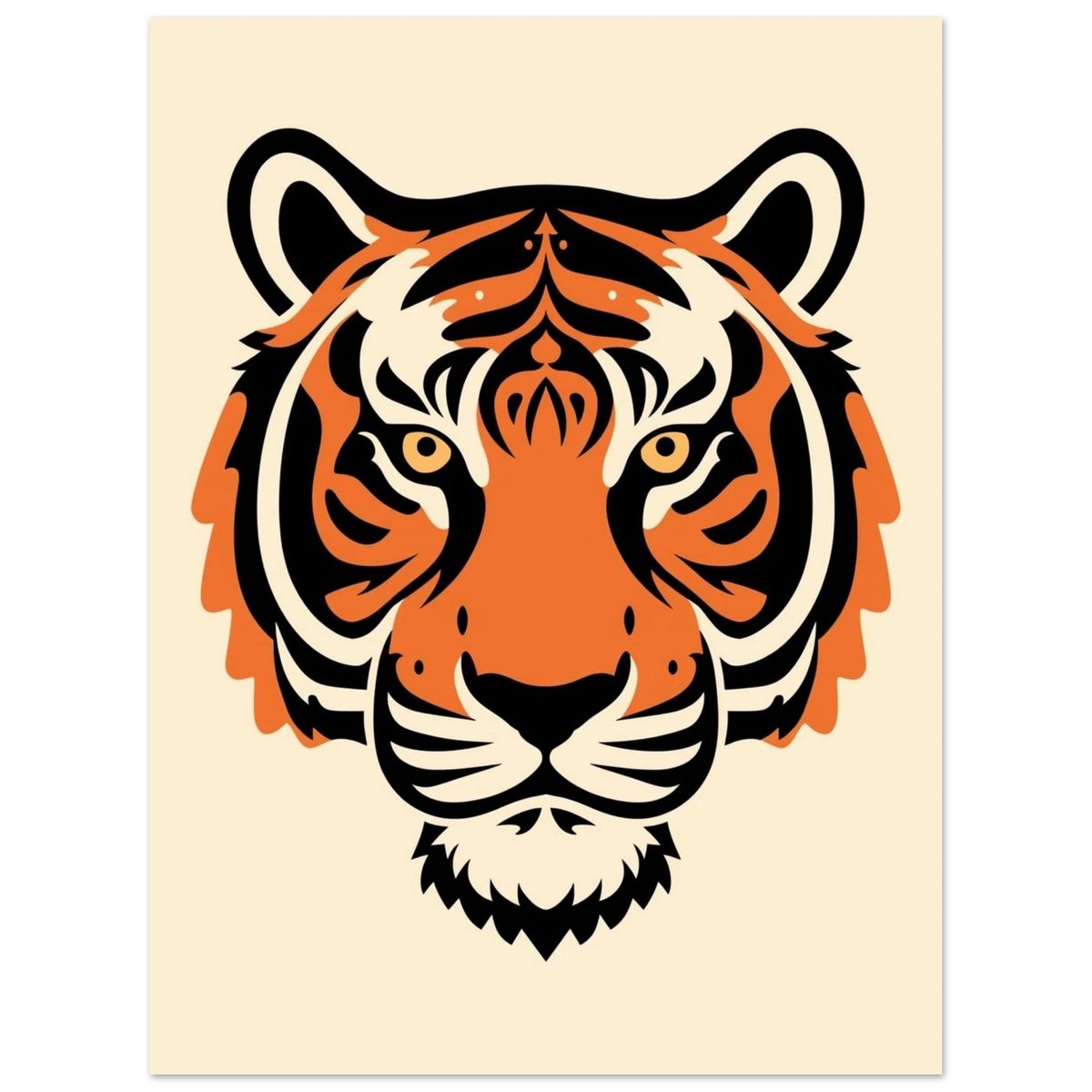Minimalistisk tigerposter med djärva färgblock i orange och krämvitt – print
