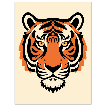 Minimalistisk tigerposter med djärva färgblock i orange och krämvitt – print