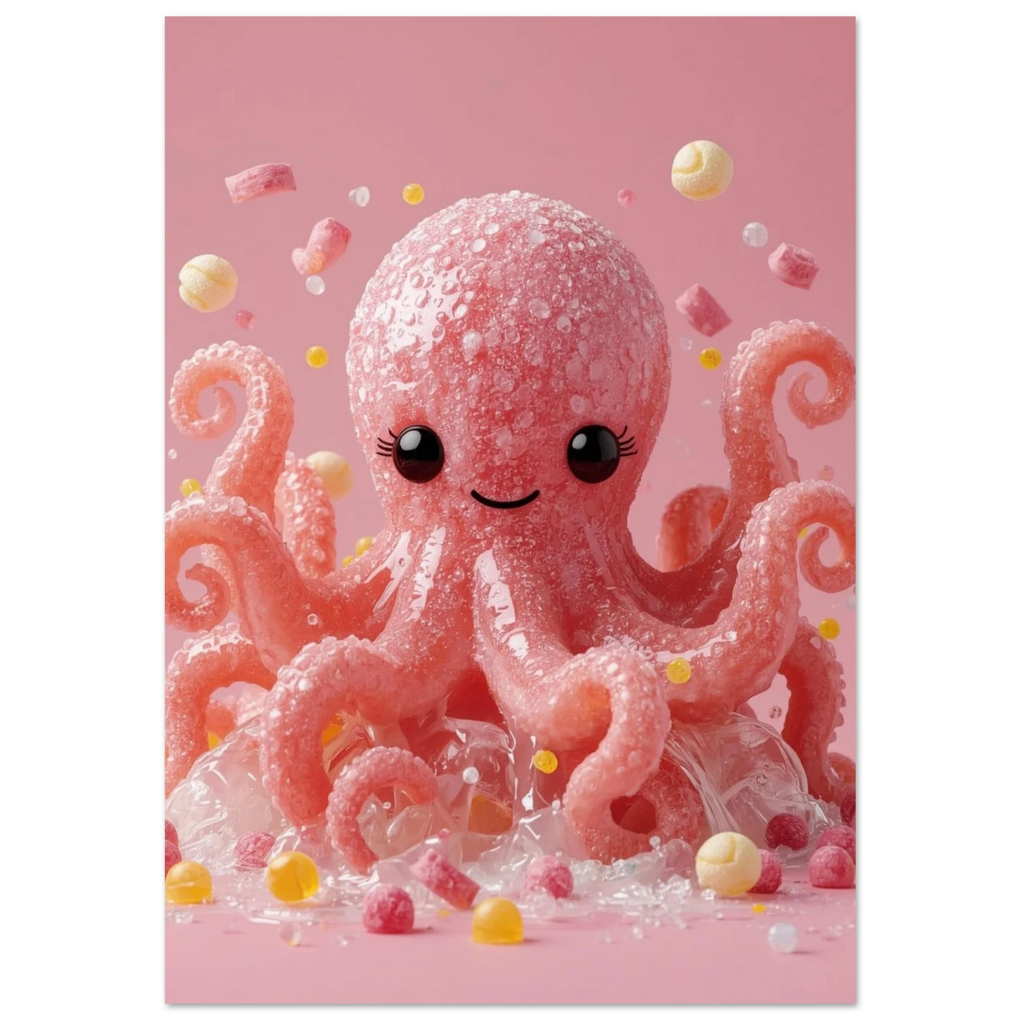 Rosa bläckfisk skapad av socker och godis – 3D-illustrerad djurposter
