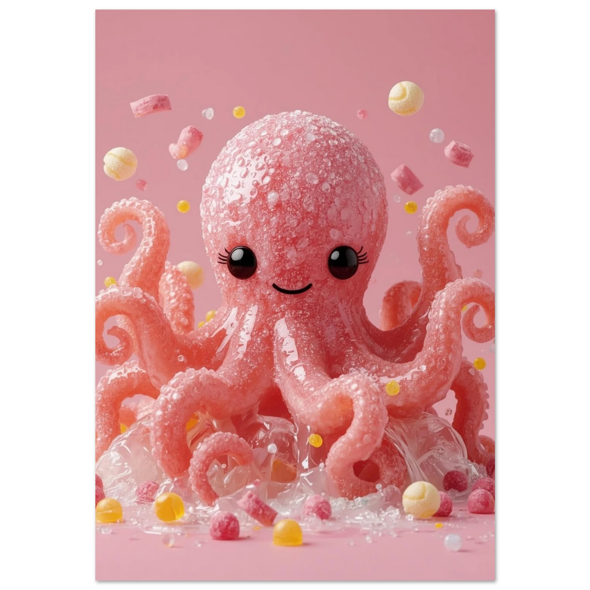 Rosa bläckfisk skapad av socker och godis – 3D-illustrerad djurposter