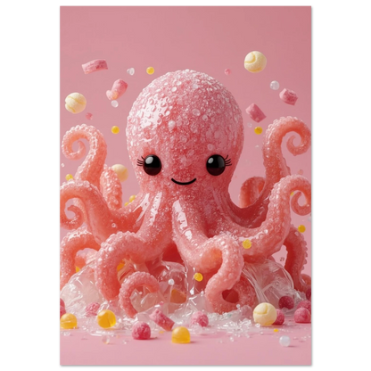 Rosa bläckfisk skapad av socker och godis – 3D-illustrerad djurposter