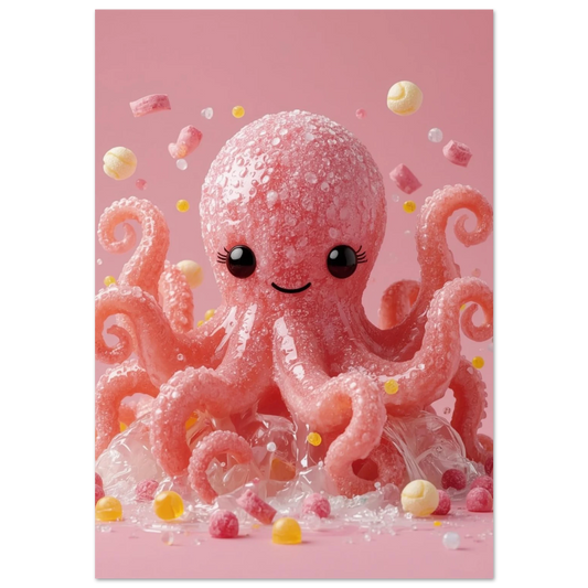 Rosa bläckfisk skapad av socker och godis – 3D-illustrerad djurposter