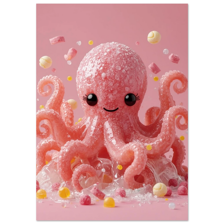 Rosa bläckfisk skapad av socker och godis – 3D-illustrerad djurposter