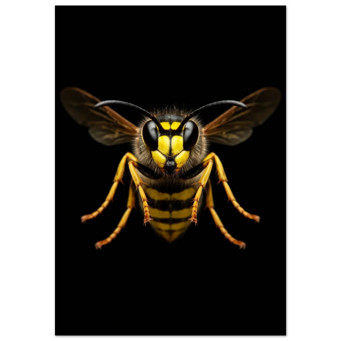 Geting i närbild med gula och svarta ränder mot svart bakgrund – Fotorealistisk poster