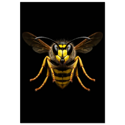 Geting i närbild med gula och svarta ränder mot svart bakgrund – Fotorealistisk poster