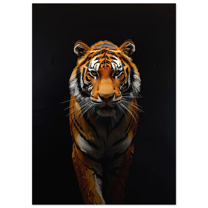 Närbild på tigeransikte med kraftfull blick och taktila oljefärgsdetaljer