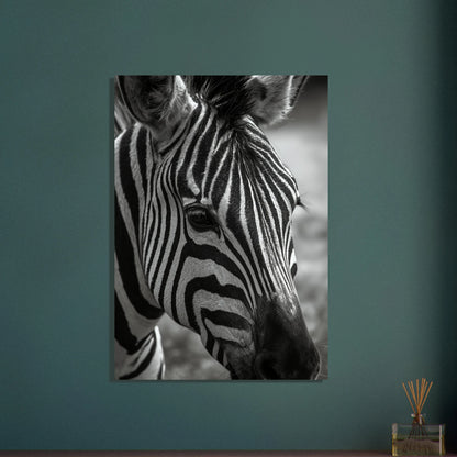 Zebra ansikte i svartvitt, närbild med fokus på ögat