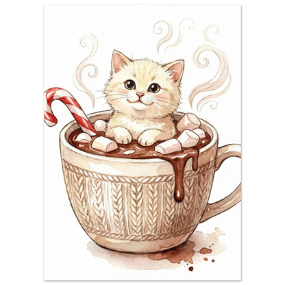Söt kattunge som badar i choklad med marshmallows och polkagris