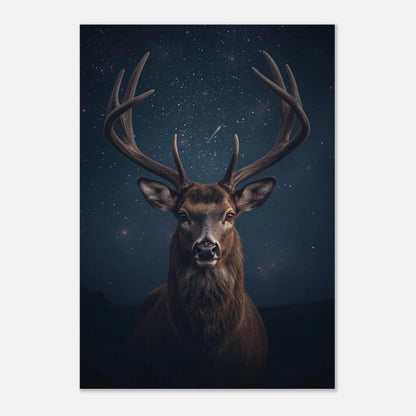 Konstnärligt print av en hjort med stjärnbilder som bakgrundsdetalj