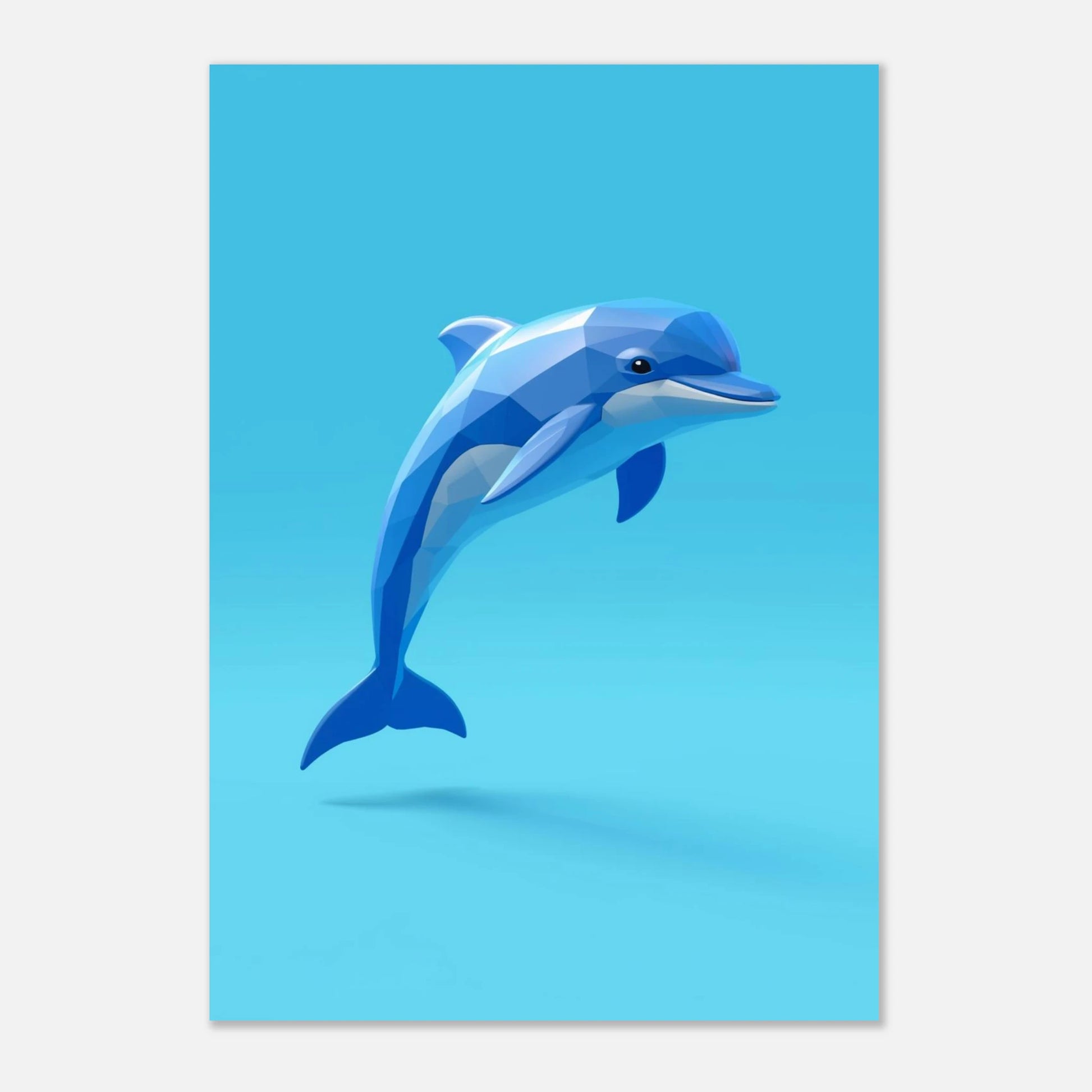 Grafiskt print av en blå delfin skapad med skarpa geometriska linjer