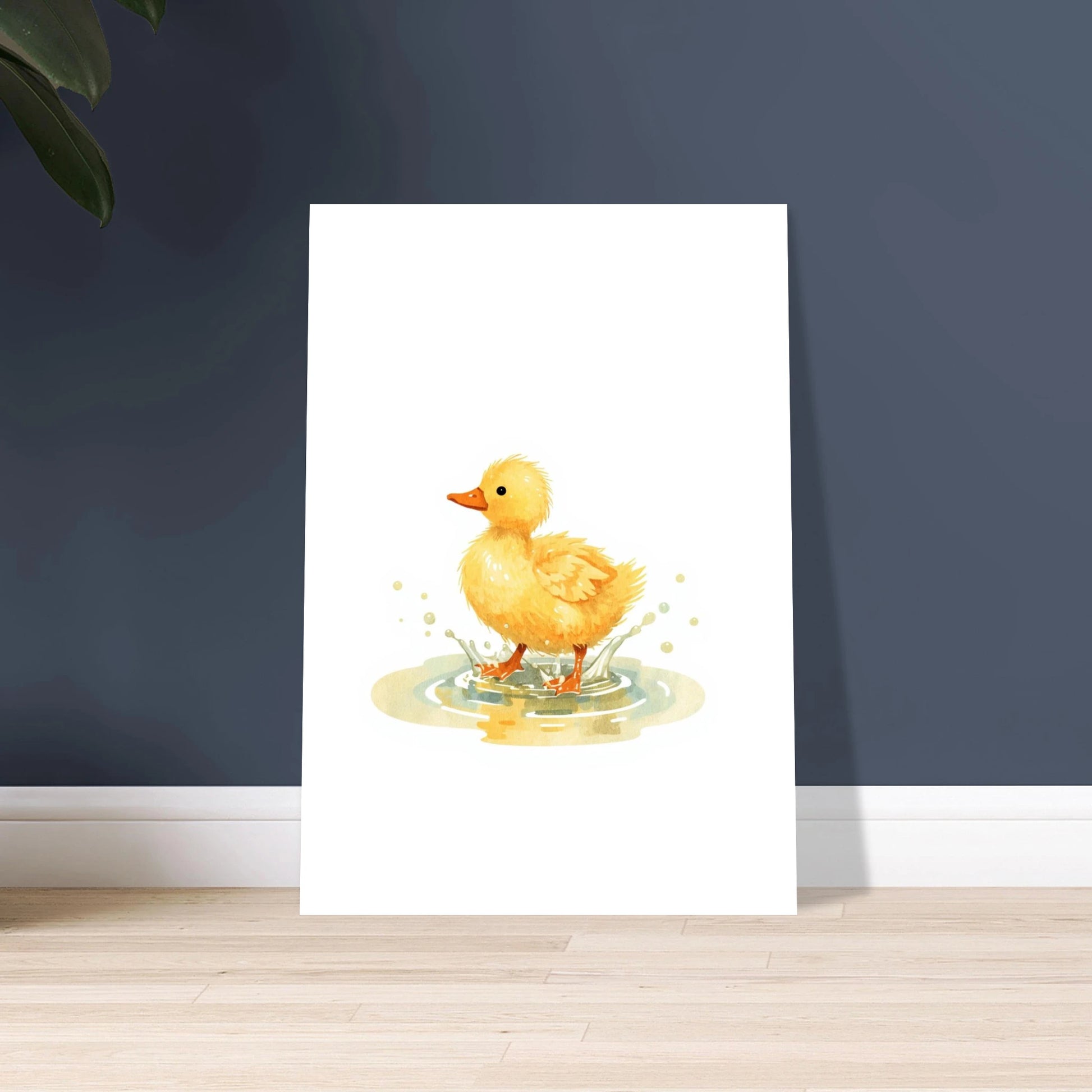 Ankunge som plaskar i vatten, lekfull och söt akvarellillustration