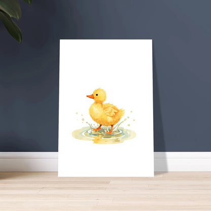 Ankunge som plaskar i vatten, lekfull och söt akvarellillustration