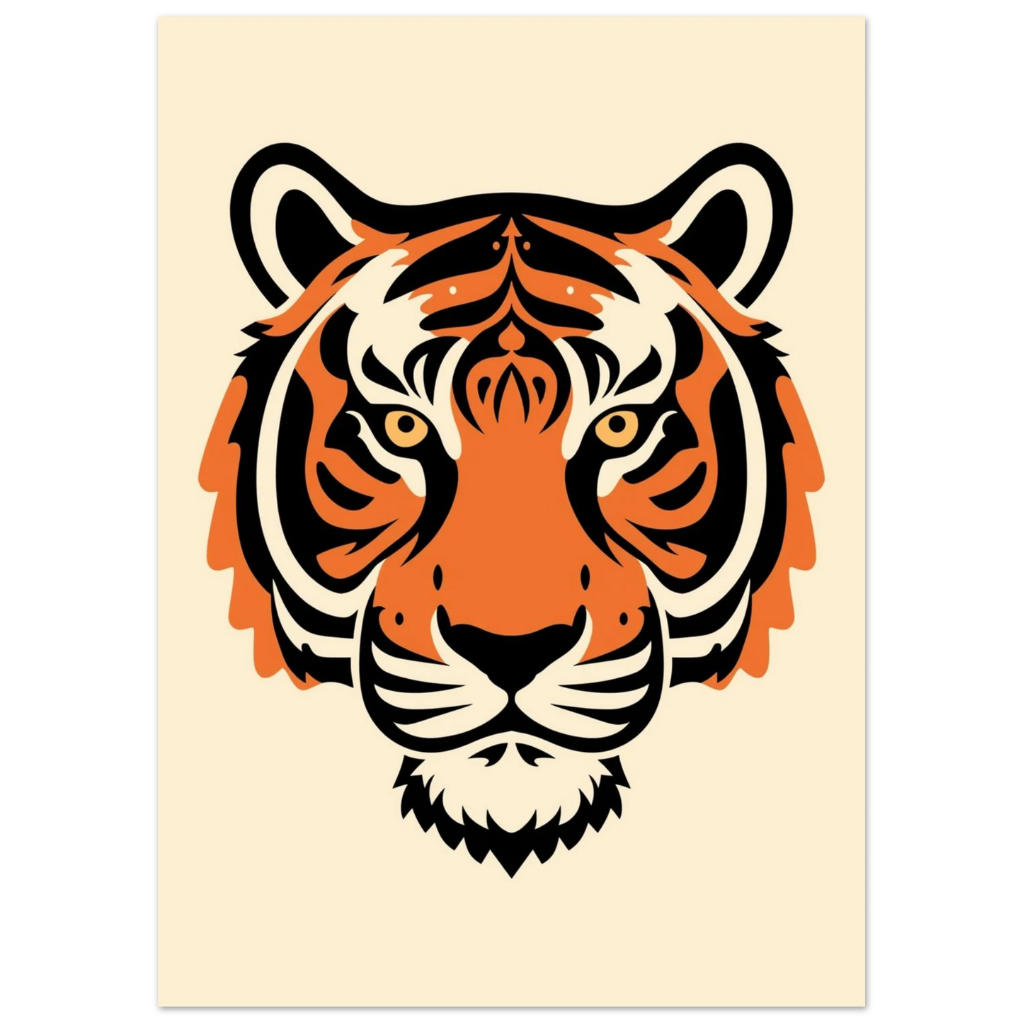 Närbild på grafisk tigerillustration med intensiva gula ögon – modern djurposter