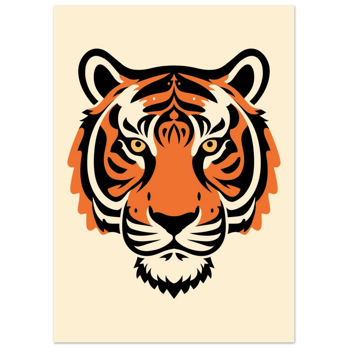 Närbild på grafisk tigerillustration med intensiva gula ögon – modern djurposter