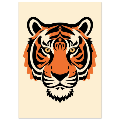 Närbild på grafisk tigerillustration med intensiva gula ögon – modern djurposter