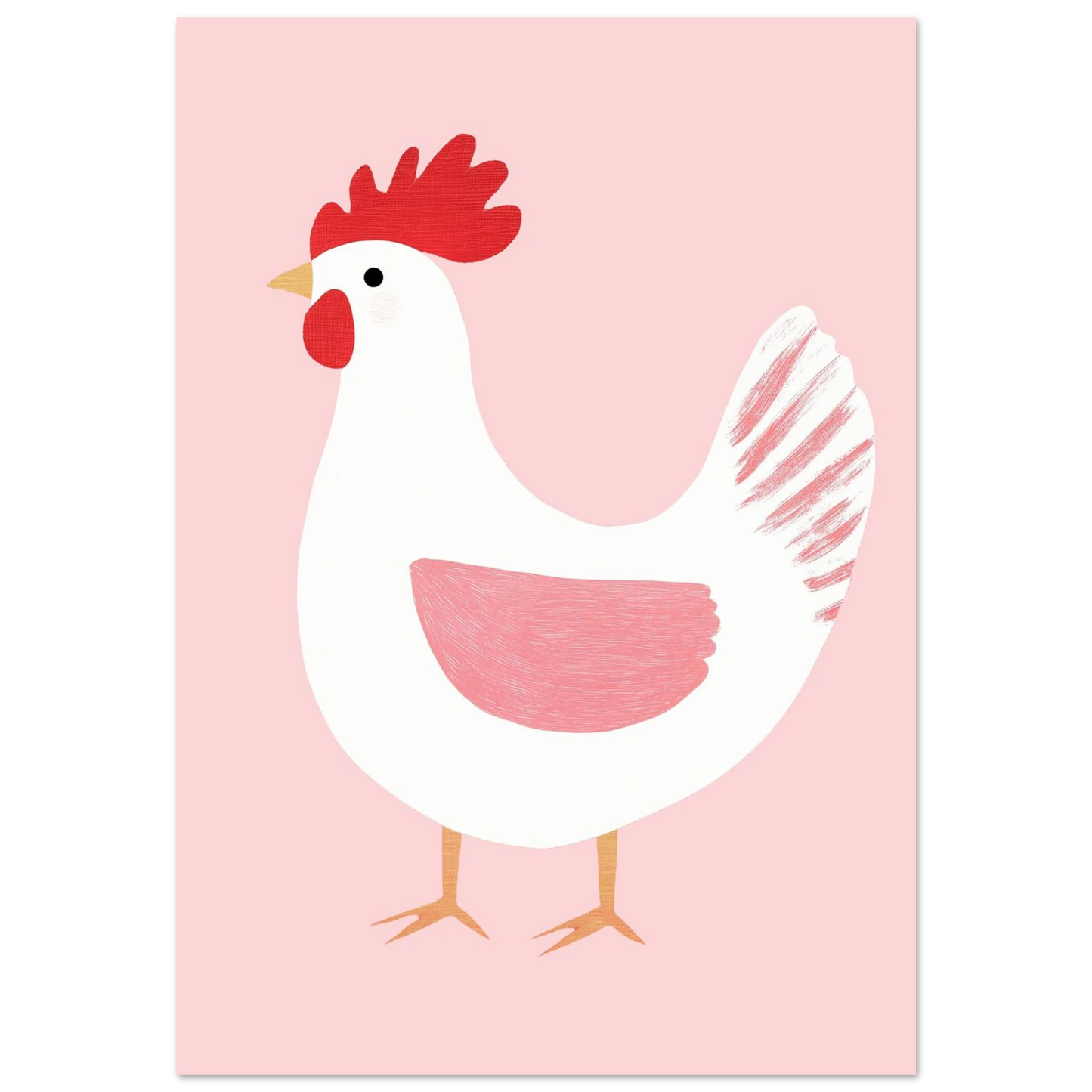 Vit tupp med röd kam på rosa bakgrund – grafisk poster