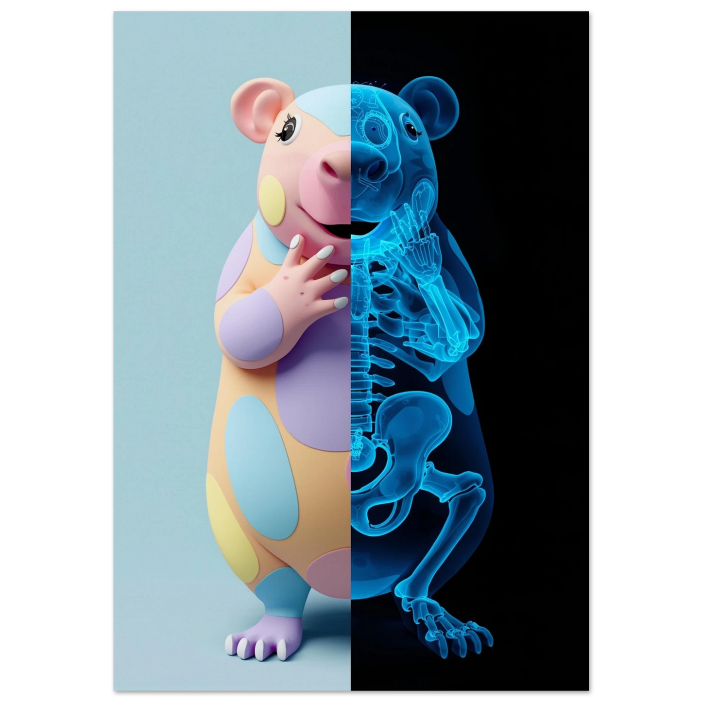 Kapybara i pastell och blå röntgenbild – unik anatomisk djurposter