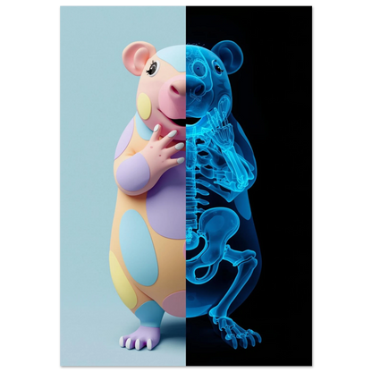 Kapybara i pastell och blå röntgenbild – unik anatomisk djurposter