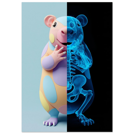 Kapybara i pastell och blå röntgenbild – unik anatomisk djurposter