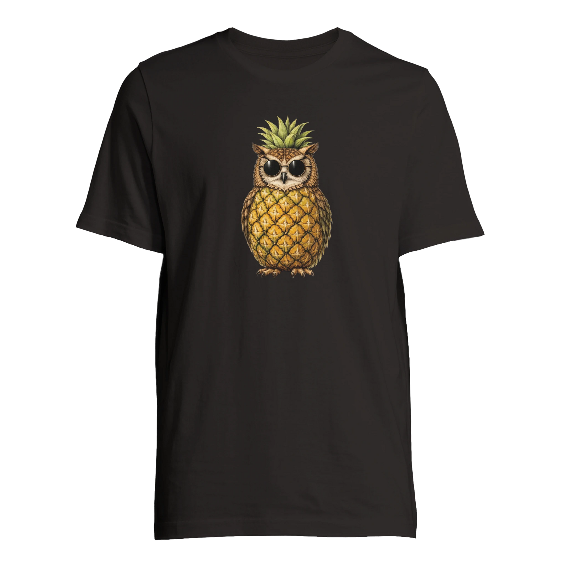Uggla i ananasform på svart t-shirt – Tecknad t-shirt