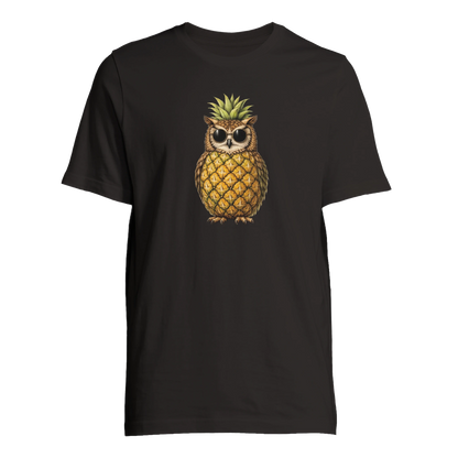 Uggla i ananasform på svart t-shirt – Tecknad t-shirt