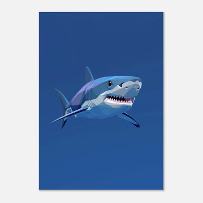 Djurposter med en blå haj i minimalistisk 3D-design