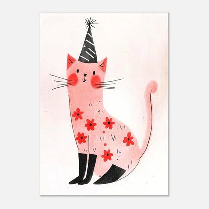 Stiliserad djurillustration av en glad rosa katt för festlig inredning