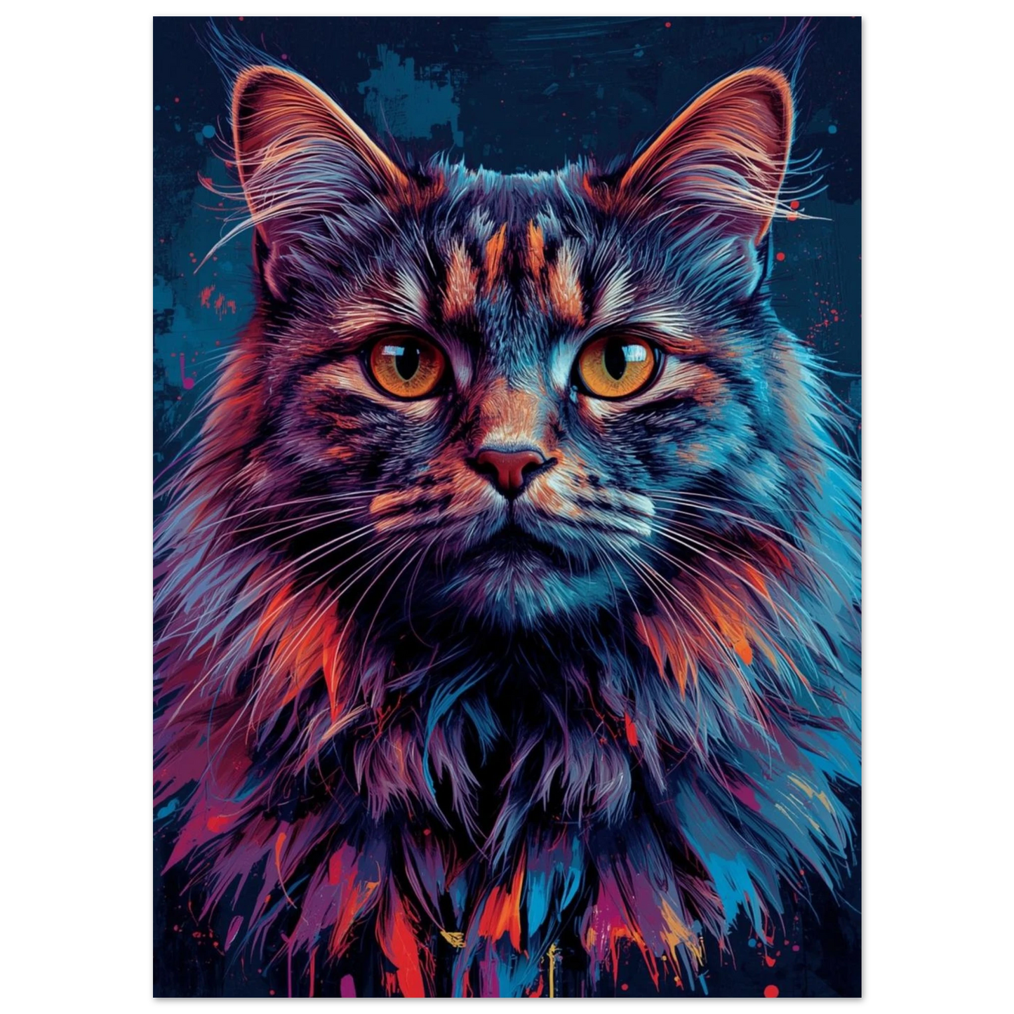 Modern kattposter med intensiva färger i neon, fokus på ansiktet – Målad poster