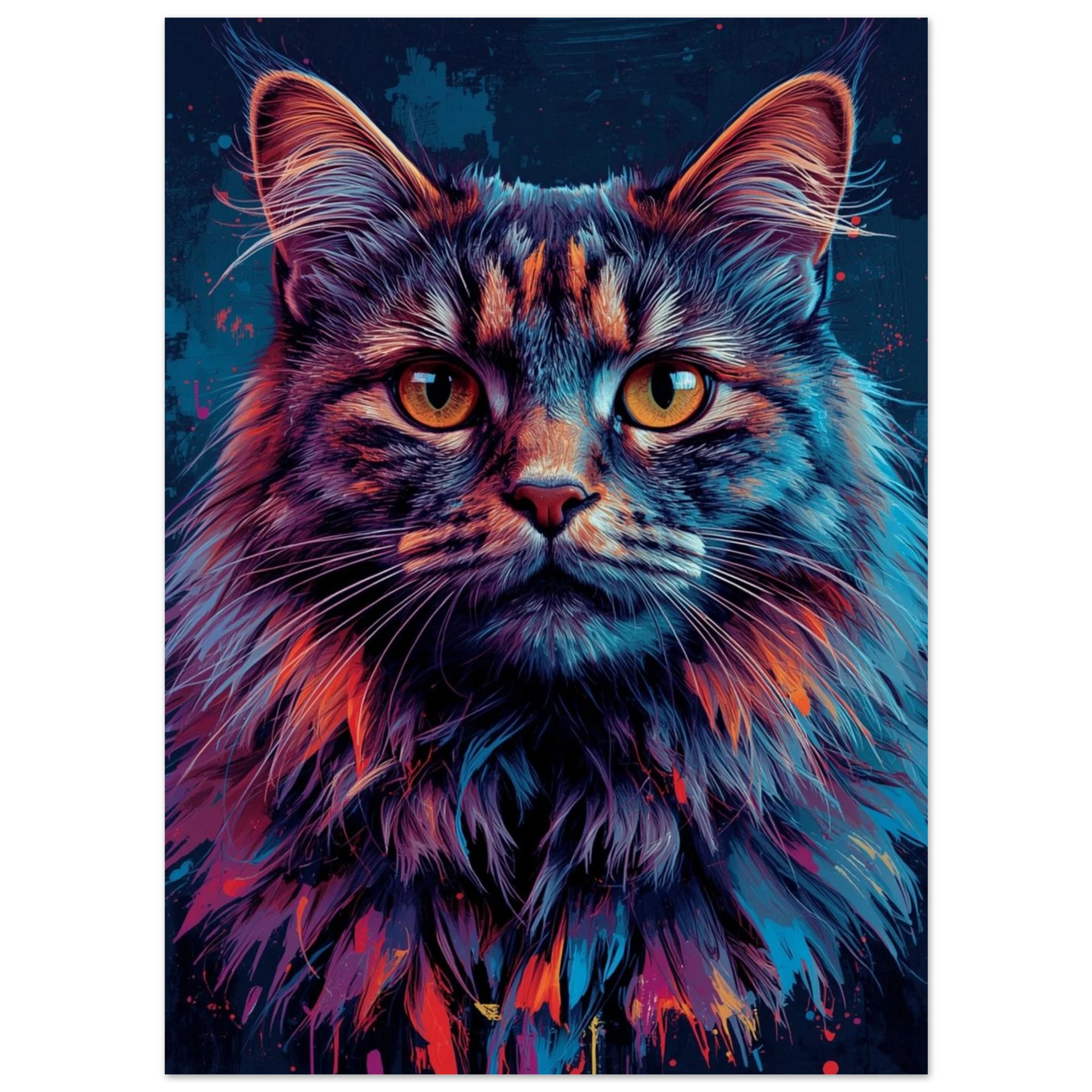 Modern kattposter med intensiva färger i neon, fokus på ansiktet – Målad poster