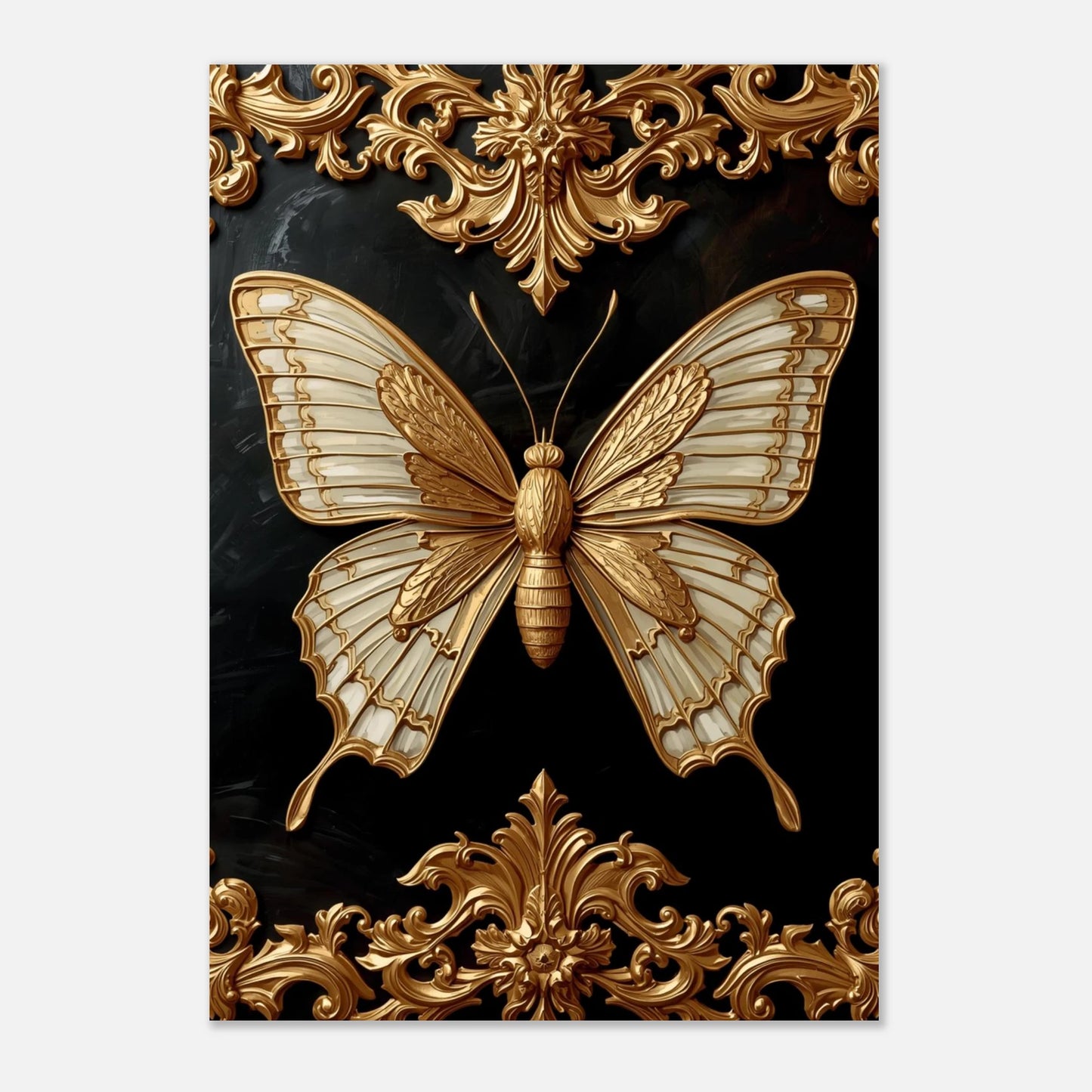 Konstnärligt print av en majestätisk guld-fjäril i klassisk impastostil