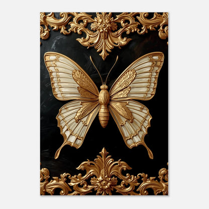 Konstnärligt print av en majestätisk guld-fjäril i klassisk impastostil