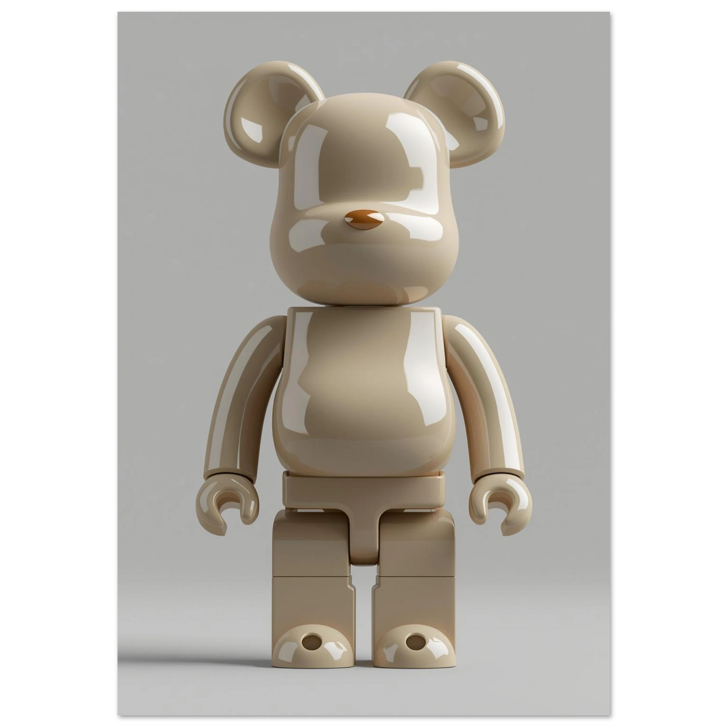 Glansig beige björnfigur i minimalistisk 3D-design – modern djurposter