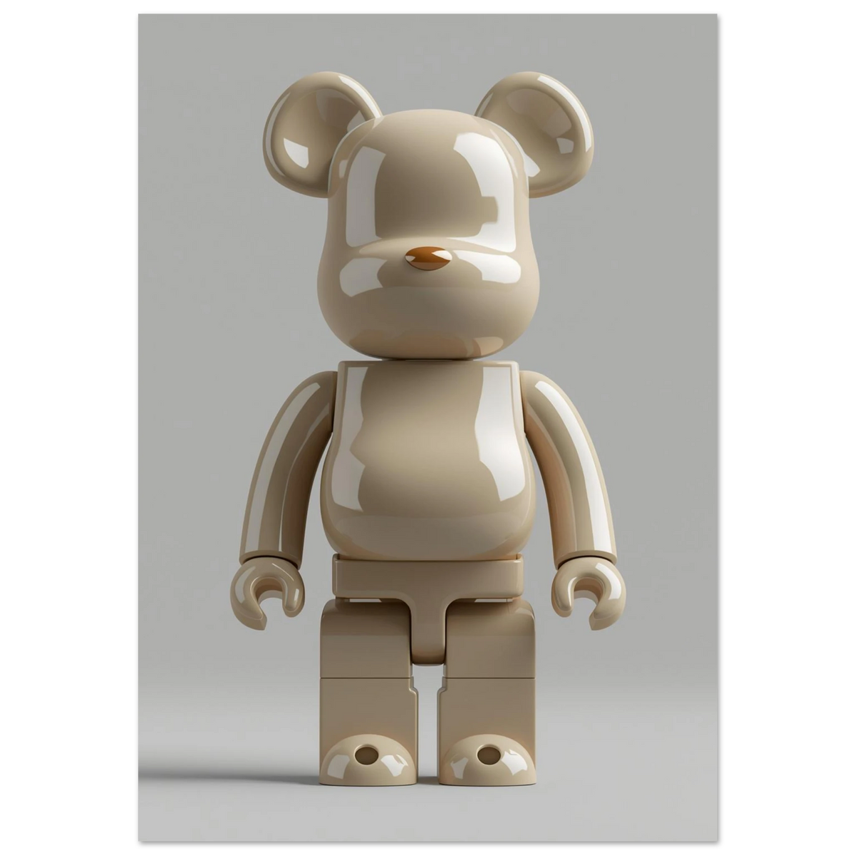 Glansig beige björnfigur i minimalistisk 3D-design – modern djurposter