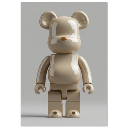 Glansig beige björnfigur i minimalistisk 3D-design – modern djurposter