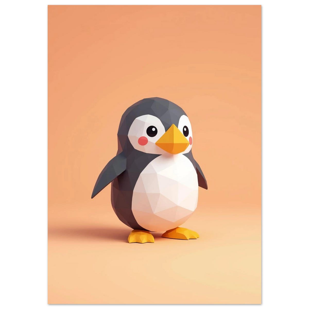 3D-illustrerad pingvinfigur med rosiga kinder och orange näbb – grafiskt print