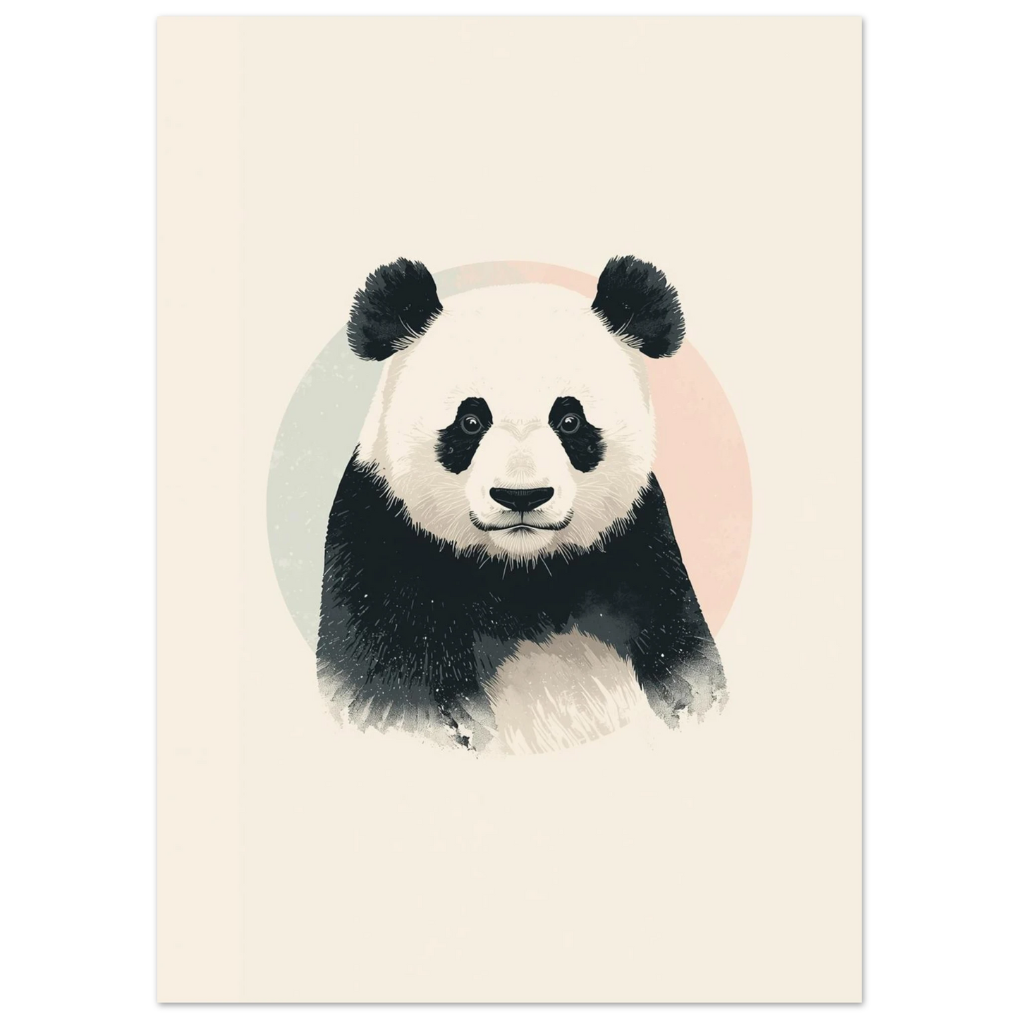Närbild på panda med snälla ögon, konstnärligt print i dova pastellfärger