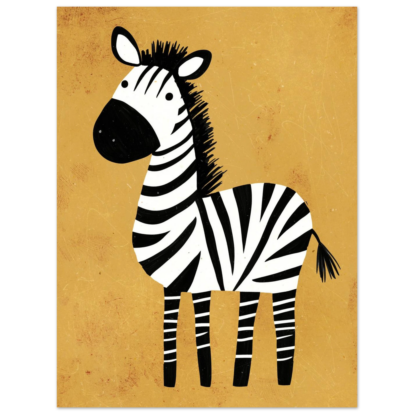 Handritad zebraposter med karaktäristiska ränder på ockragul bakgrund – barnrum