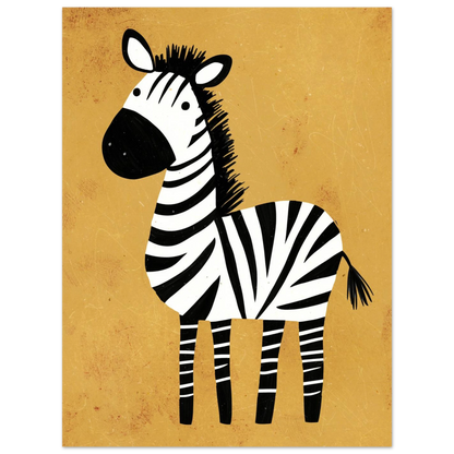 Handritad zebraposter med karaktäristiska ränder på ockragul bakgrund – barnrum